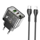 Hoco N34 Dazzling PD20W + QC3.0 Dual Port Charger Set with Type-C to 8 Pin Cable, EU Plug(Black) - 1