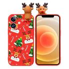 For iPhone 12 Colored Drawing Deer Relief Doll Soft TPU Phone Case(Christmas Tree and Deer) - 1