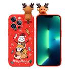 For iPhone 13 Pro Colored Drawing Deer Relief Doll Soft TPU Phone Case(Snowman and Deer) - 1