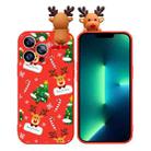For iPhone 13 Pro Max Colored Drawing Deer Relief Doll Soft TPU Phone Case(Christmas Tree and Deer) - 1
