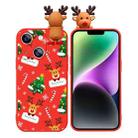 For iPhone 14 Colored Drawing Deer Relief Doll Soft TPU Phone Case(Christmas Tree and Deer) - 1