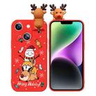 For iPhone 14 Colored Drawing Deer Relief Doll Soft TPU Phone Case(Snowman and Deer) - 1