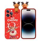 For iPhone 14 Pro Colored Drawing Deer Relief Doll Soft TPU Phone Case(Christmas Elk) - 1