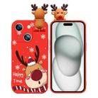 For iPhone 15 Colored Drawing Deer Relief Doll Soft TPU Phone Case(Cute Elk) - 1