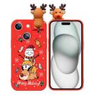 For iPhone 15 Colored Drawing Deer Relief Doll Soft TPU Phone Case(Snowman and Deer) - 1