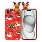 For iPhone 15 Plus Colored Drawing Deer Relief Doll Soft TPU Phone Case(Christmas Tree and Deer) - 1