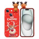 For iPhone 15 Plus Colored Drawing Deer Relief Doll Soft TPU Phone Case(Christmas Elk) - 1