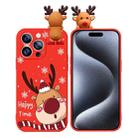 For iPhone 15 Pro Colored Drawing Deer Relief Doll Soft TPU Phone Case(Cute Elk) - 1