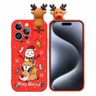 For iPhone 15 Pro Colored Drawing Deer Relief Doll Soft TPU Phone Case(Snowman and Deer) - 1