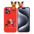 For iPhone 15 Pro Max Colored Drawing Deer Relief Doll Soft TPU Phone Case(Child and Deer) - 1