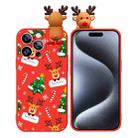 For iPhone 15 Pro Max Colored Drawing Deer Relief Doll Soft TPU Phone Case(Christmas Tree and Deer) - 1