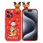 For iPhone 15 Pro Max Colored Drawing Deer Relief Doll Soft TPU Phone Case(Snowman and Deer) - 1