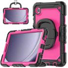 For Samsung Galaxy Tab A9 Handle Silicone Hydric PC Tablet Case with Shoulder Strap(Rose Red) - 1