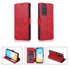 For Huawei P40 Calf Texture Magnetic Buckle Horizontal Flip Leather Case with Holder & Card Slots & Wallet & Photo Frame(Red) - 1