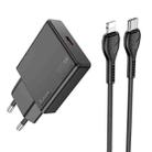 Hoco N37 Delgado PD20W USB-C / Type-C Single Port Charger Set with Type-C to 8 Pin Cable, EU Plug(Black) - 1