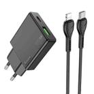 Hoco N38 Delgado PD20W + QC3.0 Dual Port Charger Set with Type-C to 8 Pin Cable, EU Plug(Black) - 1