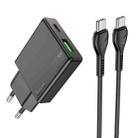 Hoco N38 Delgado PD20W + QC3.0 Dual Port Charger Set with Type-C to Type-C Cable, EU Plug(Black) - 1