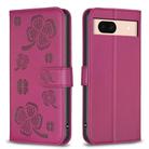For Google Pixel 8a Four-leaf Embossed Leather Phone Case(Rose Red) - 1