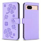 For Google Pixel 8a Four-leaf Embossed Leather Phone Case(Purple) - 1