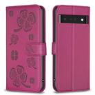 For Google Pixel 7 Pro Four-leaf Embossed Leather Phone Case(Rose Red) - 1