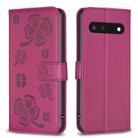 For Google Pixel 7 Four-leaf Embossed Leather Phone Case(Rose Red) - 1