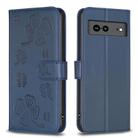 For Google Pixel 7a Four-leaf Embossed Leather Phone Case(Blue) - 1