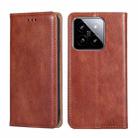 For Xiaomi 14 Gloss Oil Solid Color Magnetic Leather Phone Case(Brown) - 1