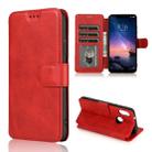 For Xiaomi Redmi 6 Pro Calf Texture Magnetic Buckle Horizontal Flip Leather Case with Holder & Card Slots & Wallet & Photo Frame(Red) - 1