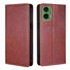 For Motorola Moto G35 5G Gloss Oil Solid Color Magnetic Leather Phone Case(Brown) - 1