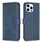 For iPhone 15 Pro Max Four-leaf Embossed Leather Phone Case(Blue) - 1