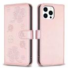 For iPhone 15 Pro Max Four-leaf Embossed Leather Phone Case(Pink) - 1