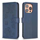 For iPhone 15 Pro Four-leaf Embossed Leather Phone Case(Blue) - 1