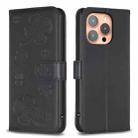 For iPhone 15 Pro Four-leaf Embossed Leather Phone Case(Black) - 1