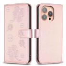 For iPhone 15 Pro Four-leaf Embossed Leather Phone Case(Pink) - 1