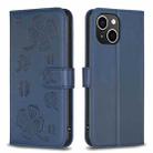 For iPhone 15 Plus Four-leaf Embossed Leather Phone Case(Blue) - 1