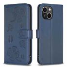 For iPhone 15 Four-leaf Embossed Leather Phone Case(Blue) - 1