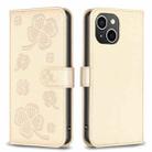 For iPhone 15 Four-leaf Embossed Leather Phone Case(Gold) - 1