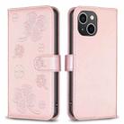 For iPhone 15 Four-leaf Embossed Leather Phone Case(Pink) - 1