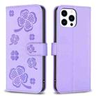 For iPhone 13 Pro Max Four-leaf Embossed Leather Phone Case(Purple) - 1