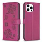 For iPhone 13 Pro Four-leaf Embossed Leather Phone Case(Rose Red) - 1