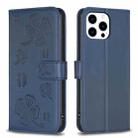 For iPhone 13 Pro Four-leaf Embossed Leather Phone Case(Blue) - 1