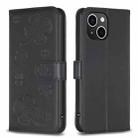 For iPhone 13 Four-leaf Embossed Leather Phone Case(Black) - 1