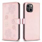 For iPhone 13 Four-leaf Embossed Leather Phone Case(Pink) - 1