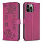 For iPhone 12 / 12 Pro Four-leaf Embossed Leather Phone Case(Rose Red) - 1
