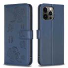 For iPhone 12 / 12 Pro Four-leaf Embossed Leather Phone Case(Blue) - 1
