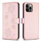 For iPhone 12 Pro Max Four-leaf Embossed Leather Phone Case(Pink) - 1