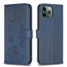 For iPhone 11 Pro Max Four-leaf Embossed Leather Phone Case(Blue) - 1