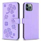 For iPhone 11 Pro Max Four-leaf Embossed Leather Phone Case(Purple) - 1