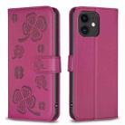 For iPhone 11 Four-leaf Embossed Leather Phone Case(Rose Red) - 1