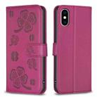 For iPhone X / XS Four-leaf Embossed Leather Phone Case(Rose Red) - 1